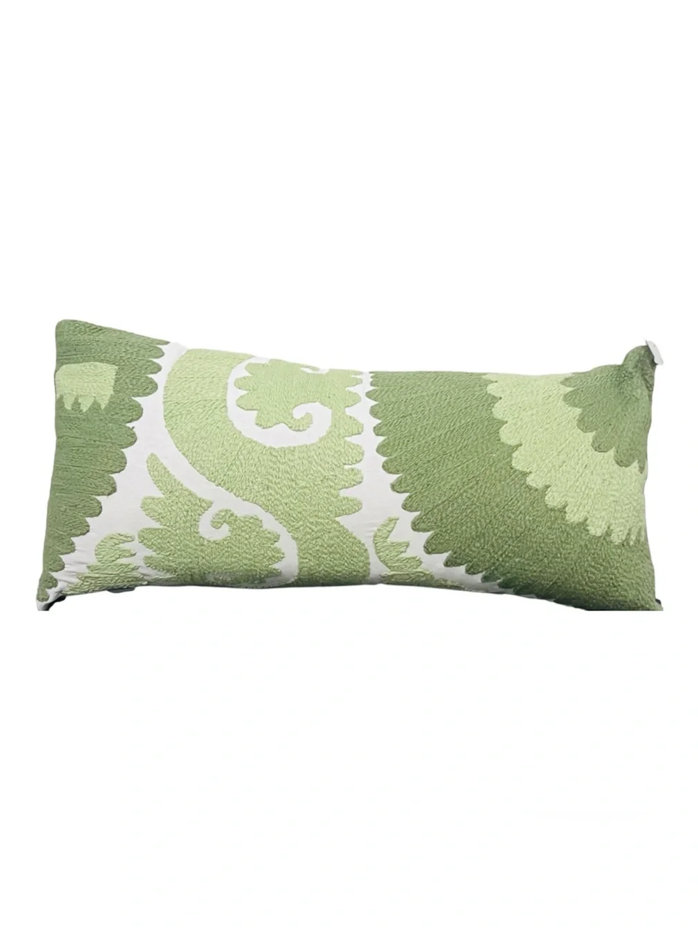 NWT 14x30 Oversized Cotton Lumbar Pillow - Green Suzani Embroidered Accent